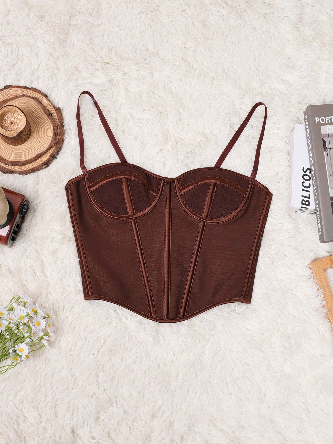 Women's Seductively Brown Velvet Bustier Corset Top