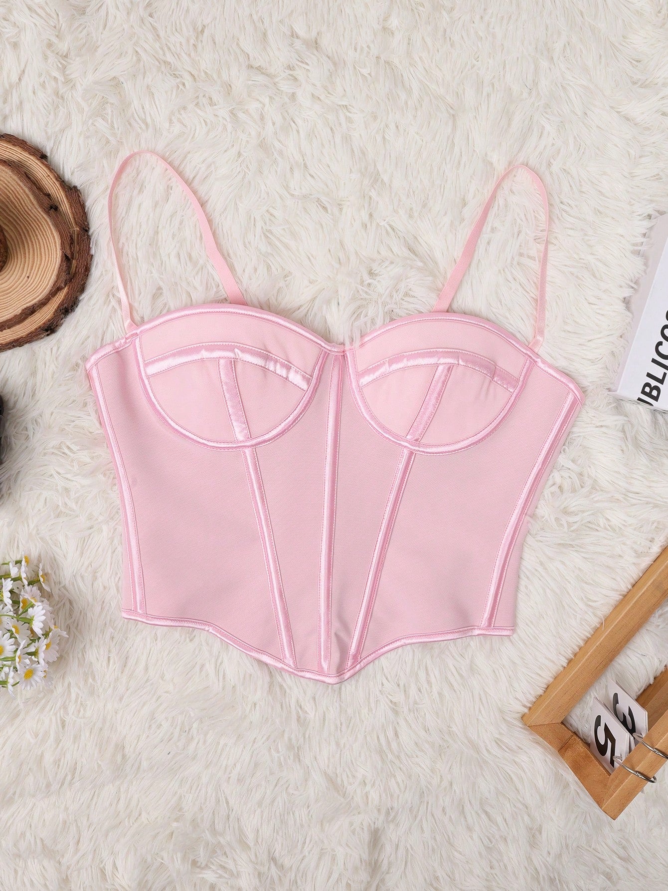 Women's Apperloth Women Sexy Pink Satin Corset Top Sleeveless