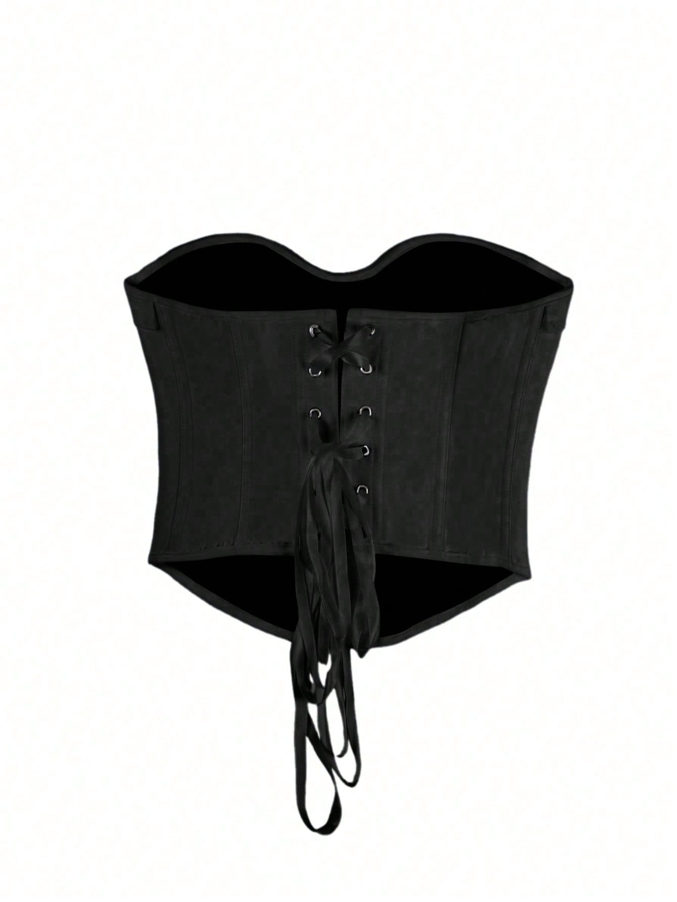 Women's Black Faux Leather Bustier corset top with strapless