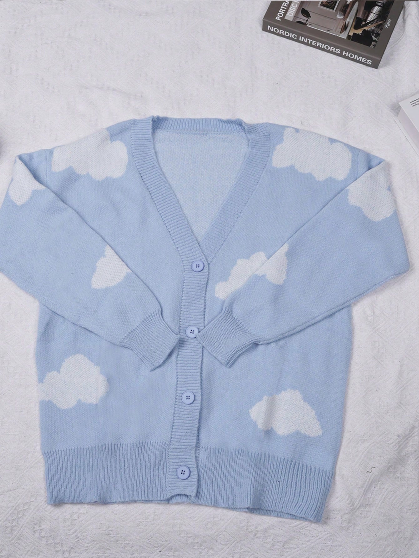 Women's Cute Women's Cloud Pattern Knit Cardigan Sweater