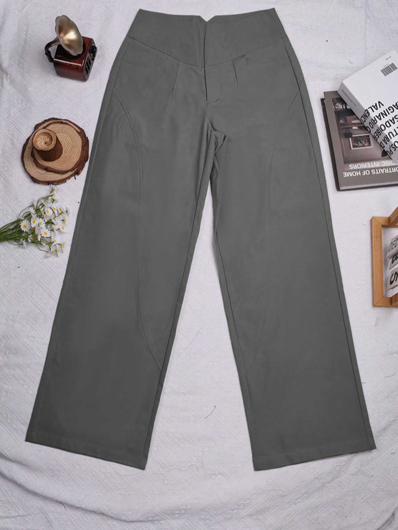 Women's Gray Cotton Full-length cargo pants with cargo pockets