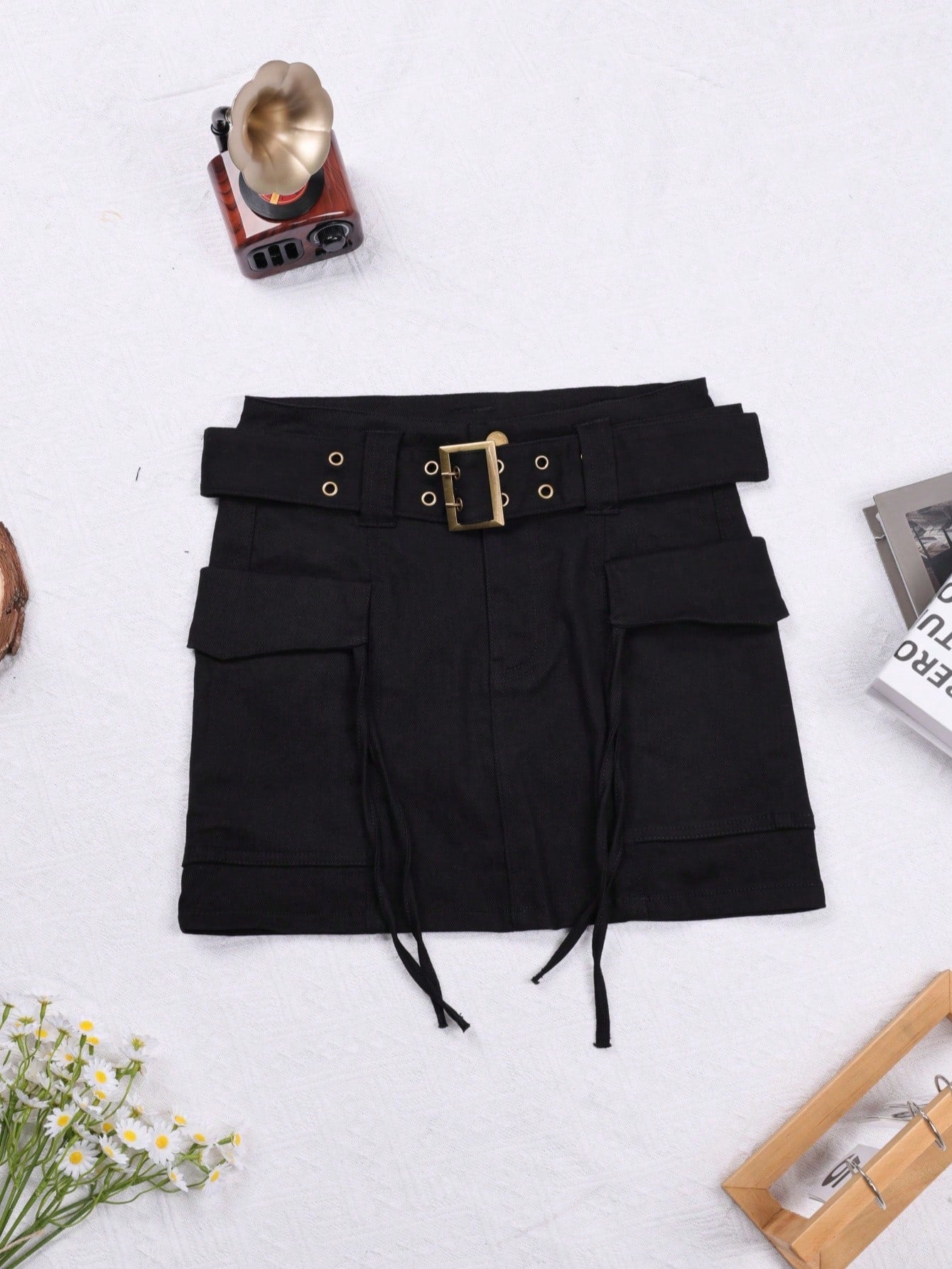 Women's High Waist Cargo Mini Skirt with Belt and Pockets Y2K Aesthetic Streetwear