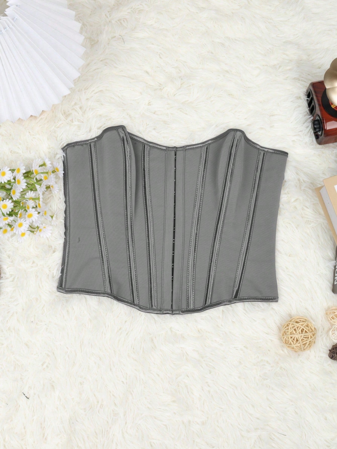 Women's Grey Check Plaid Strapless Corset Bustier