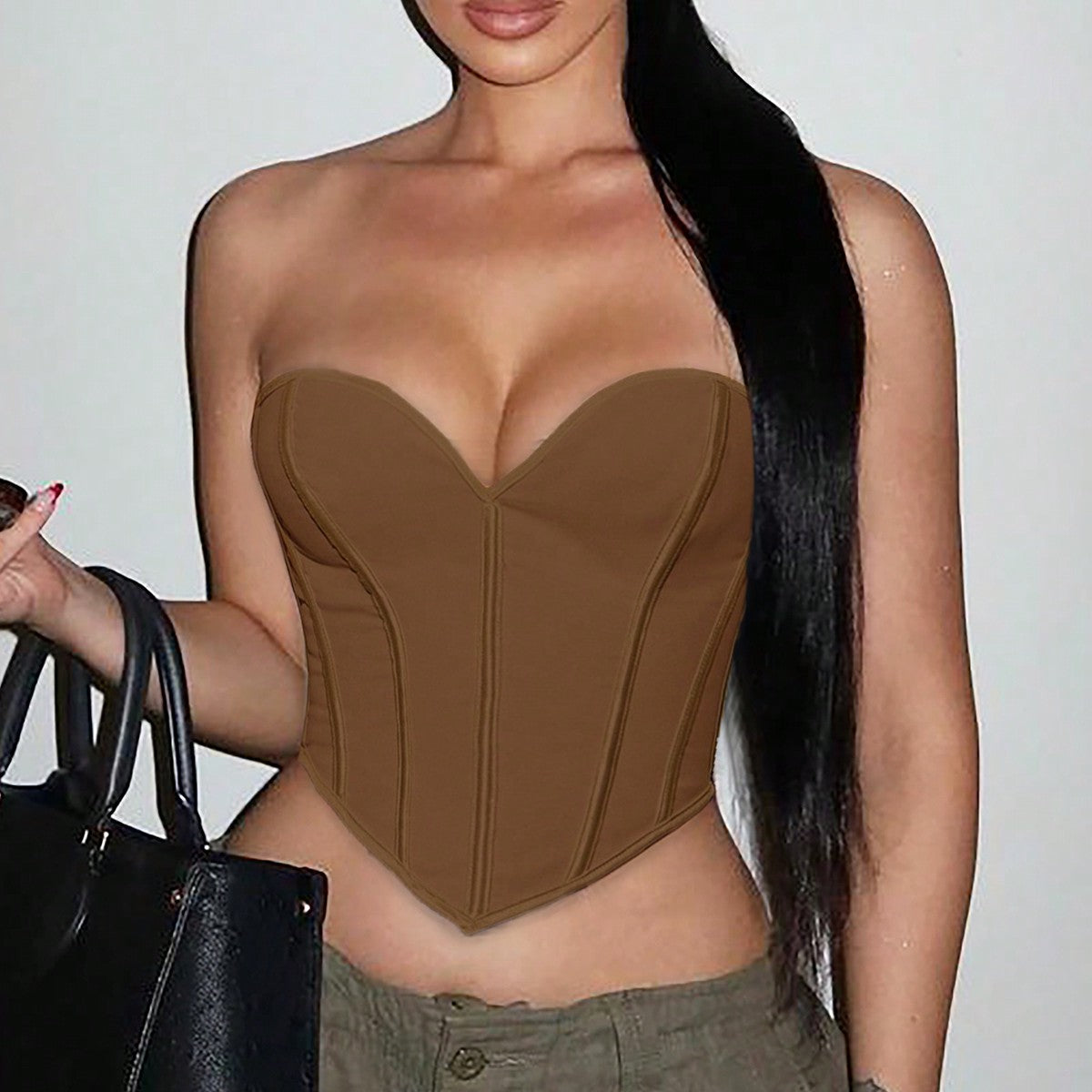 Women's Multi-Color Bustier Crop Tops - Strapless Push-Up Corset Style Tops, Versatile Glam Casual & Daily Wear