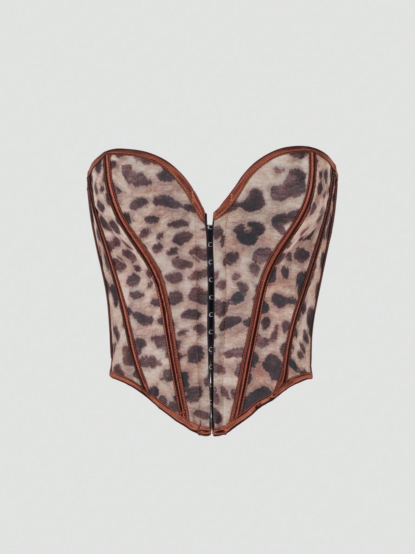 Women's Leopard Print Boned Corset Top with Hook and Eye Closure