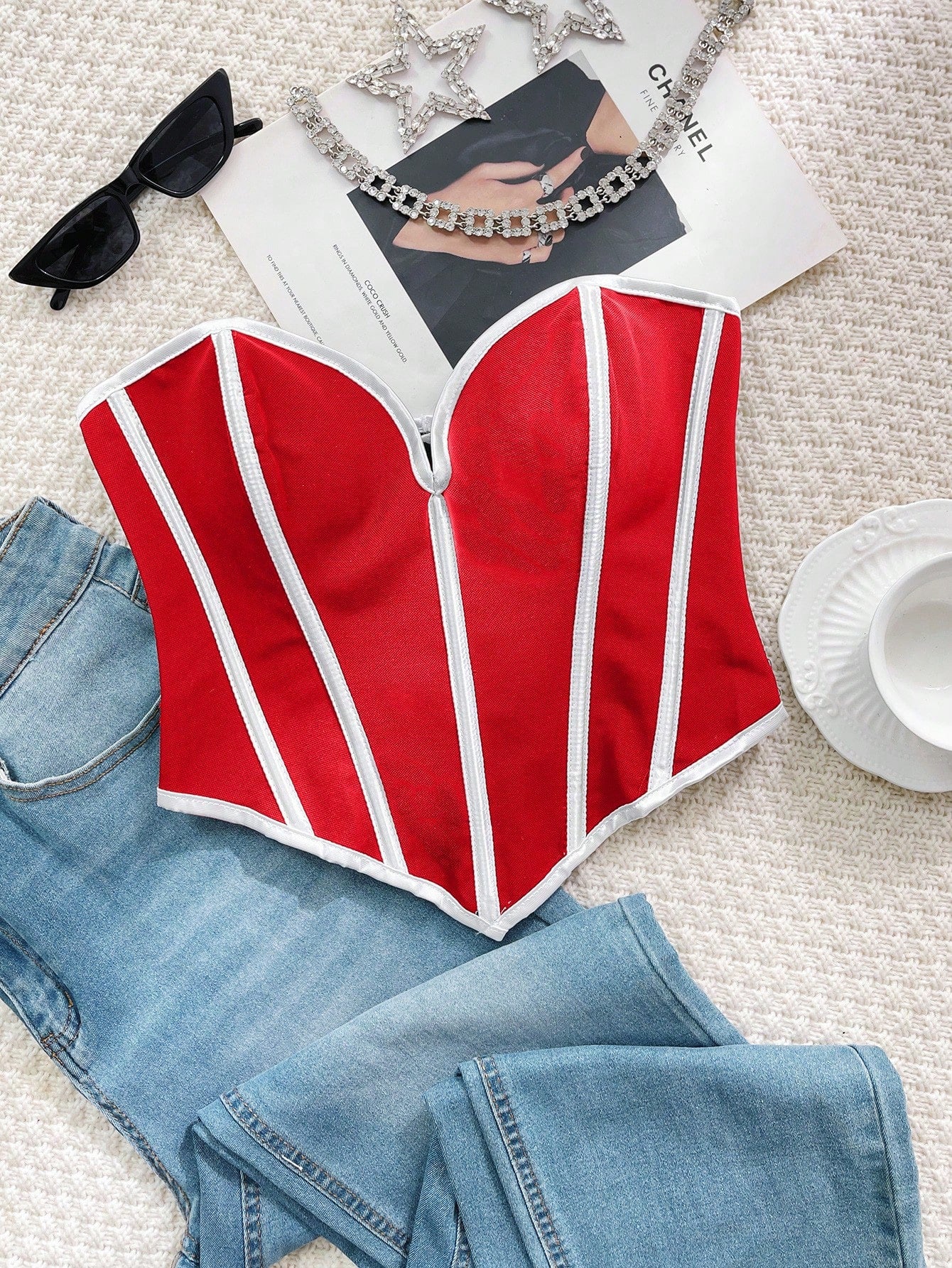Women's Red White Stripe Cotton Blouse with striped