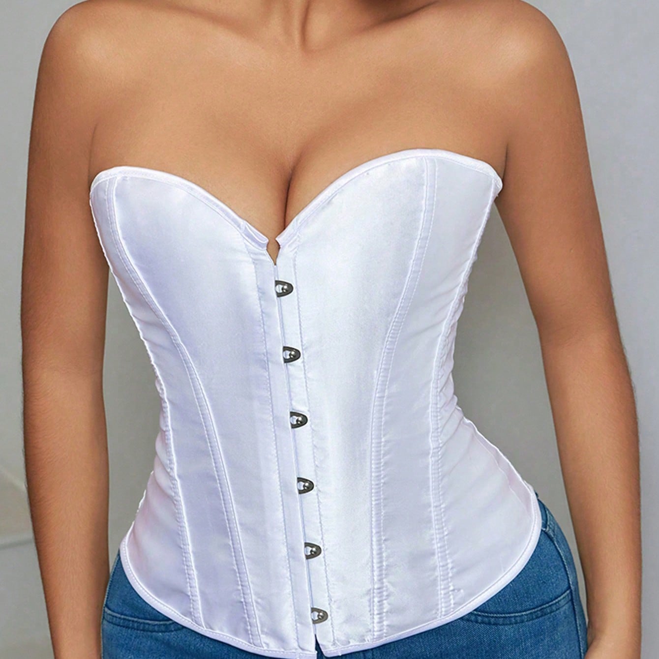 Women's White Lace-Up Faux Leather Corset Top