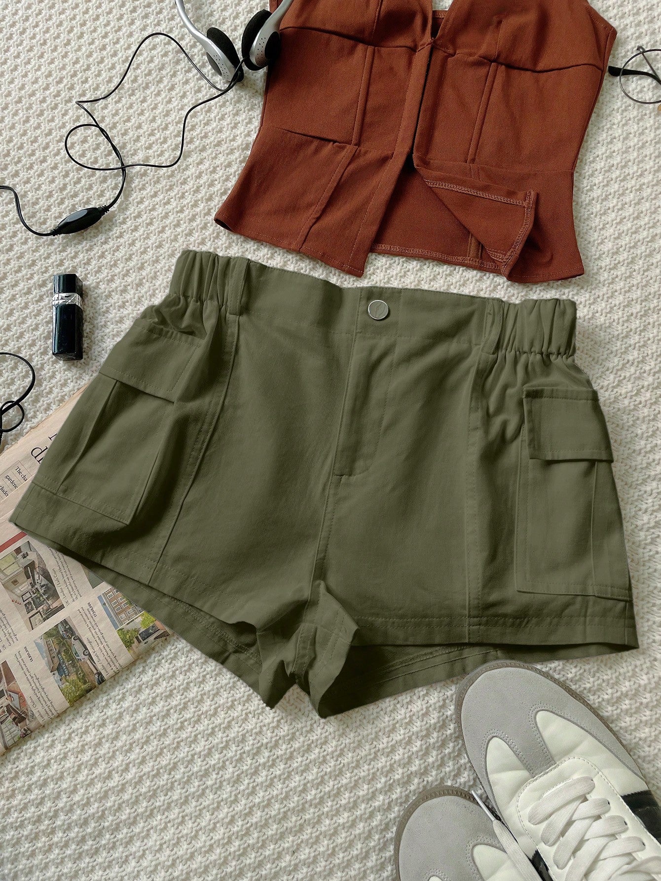 Women's Women Casual Cargo Shorts with Pockets Elastic Waist Stretchy Mini Shorts