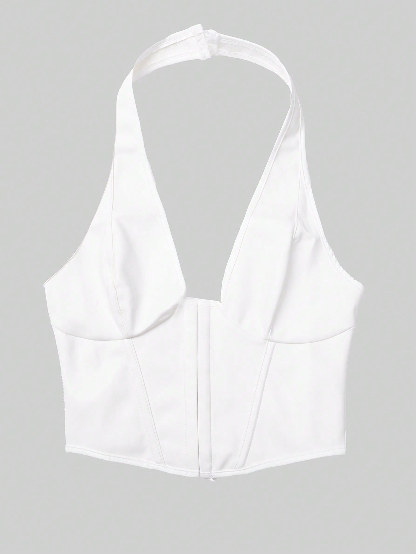 Women's Sexy White PU Leather Corset Top Women Halter Neck Hook and Eye Vest