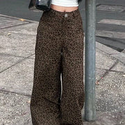 Women's Y2K Leopard Print Cargo Pants - Loose High-Waisted Retro Street Fashion Trousers