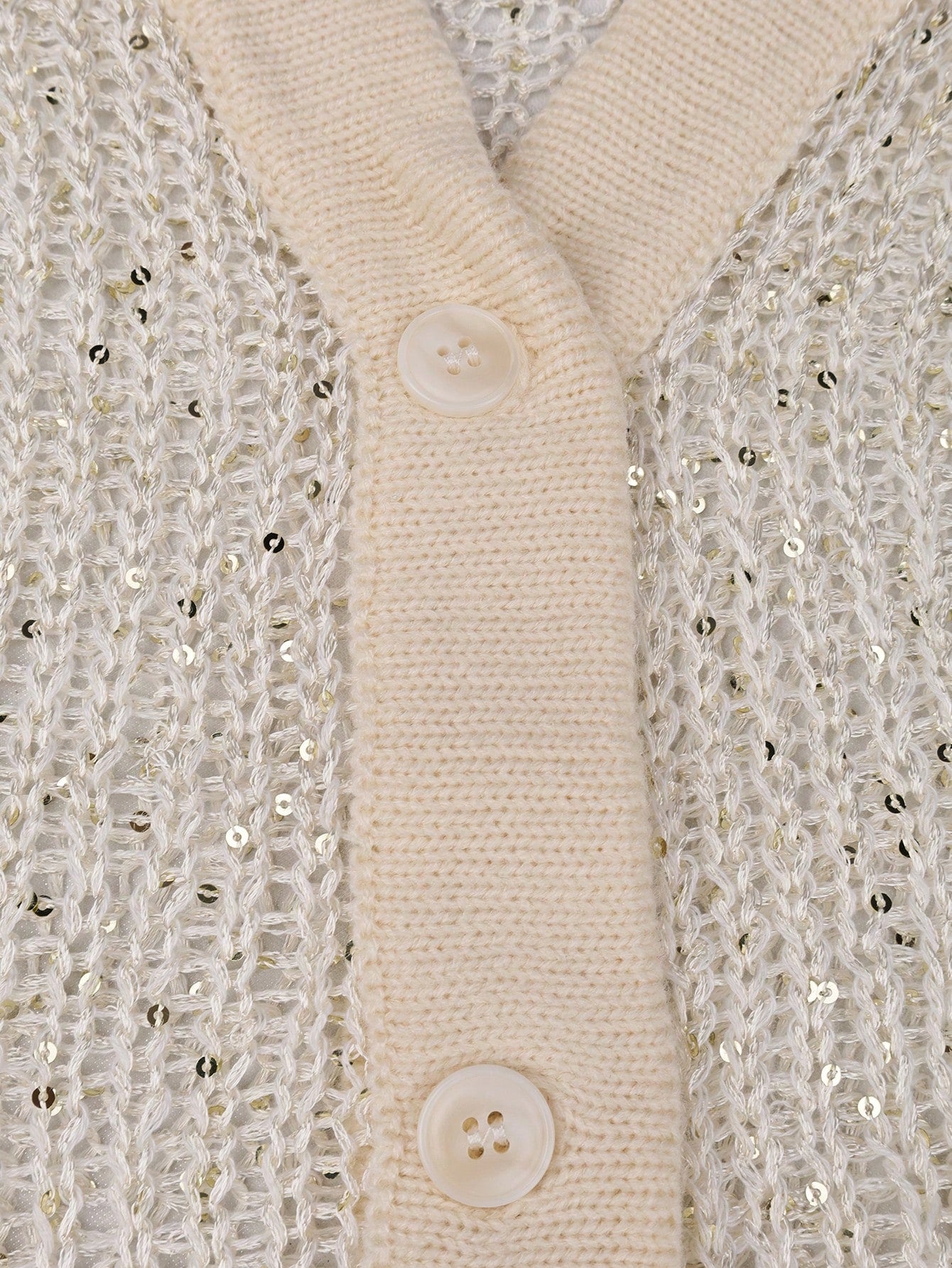 Women's Glamorous Apricot V-Neck Knit Cardigan with Sparkling Sequins