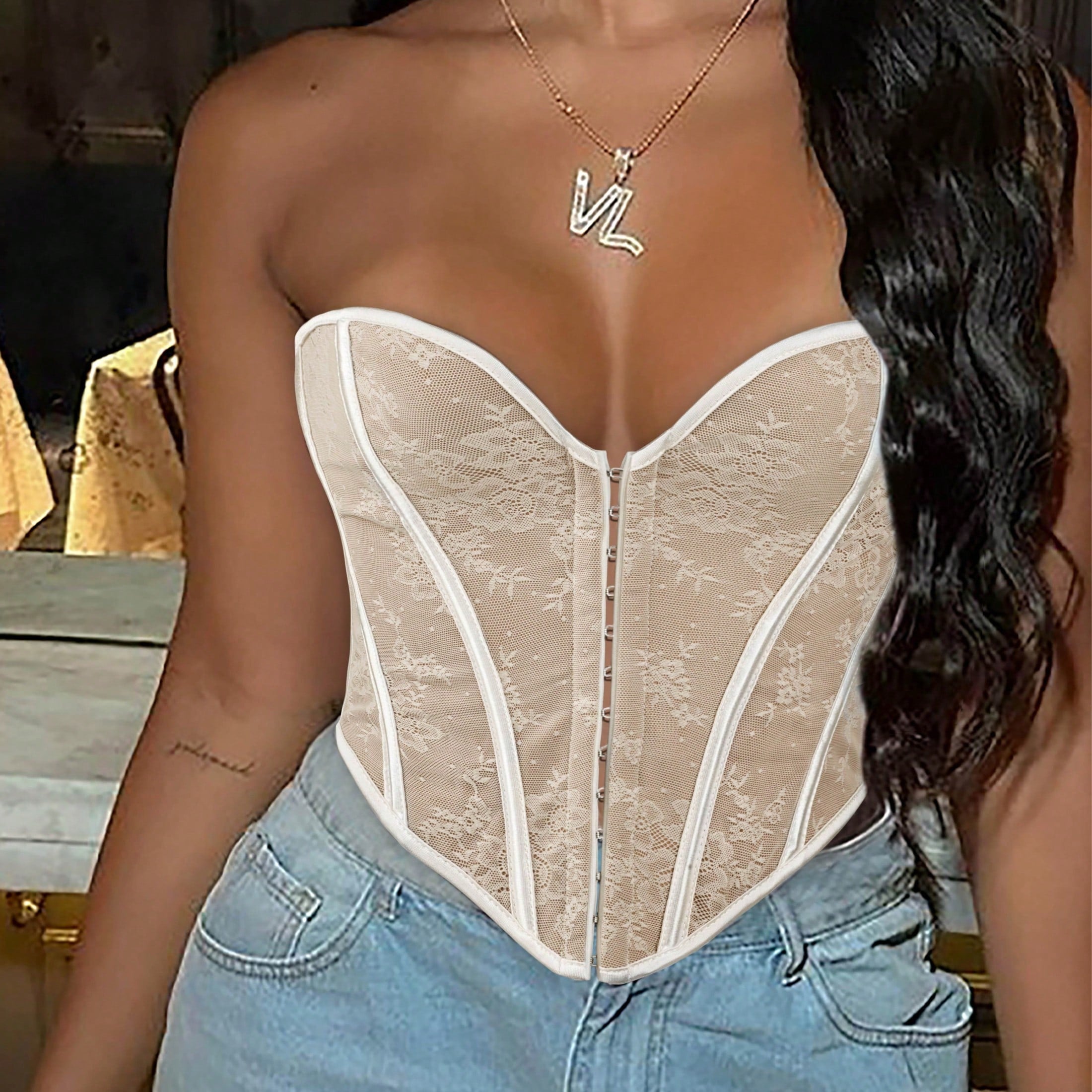 Women's Multi-Textured Bustier Crop Tops - Strapless Push-Up Corset Style Tops, Glam Casual & Party Wear