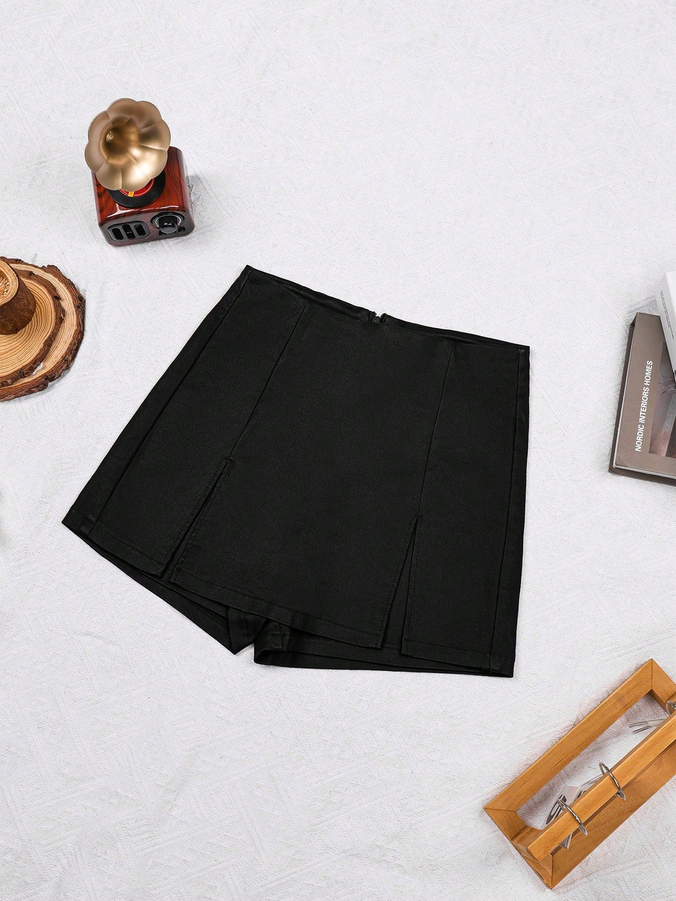 Women's Black Faux Leather Mini Skirt with Sleek Finish