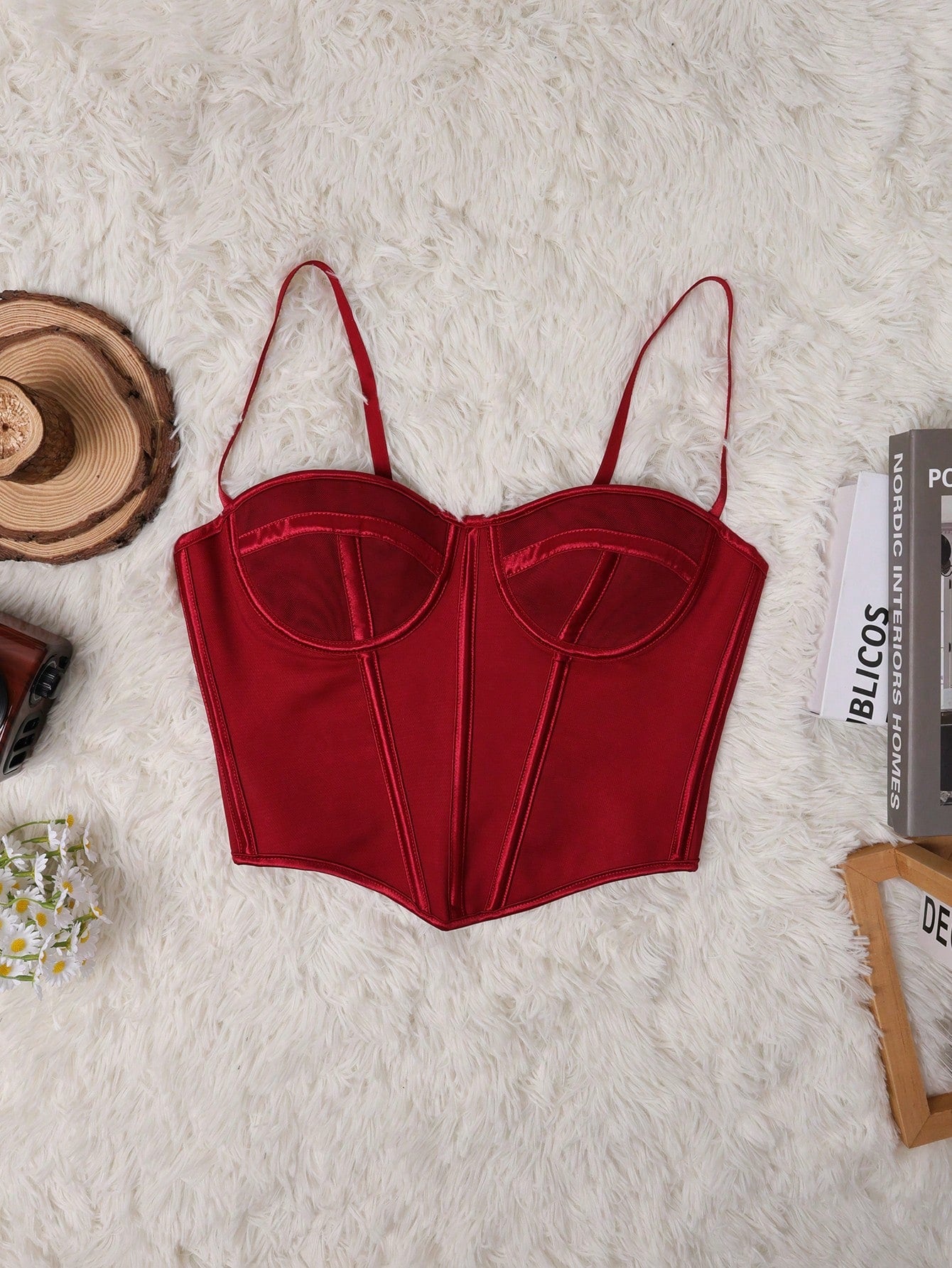 Women's Elegant Wine Red Velvet Corset Bustier Top