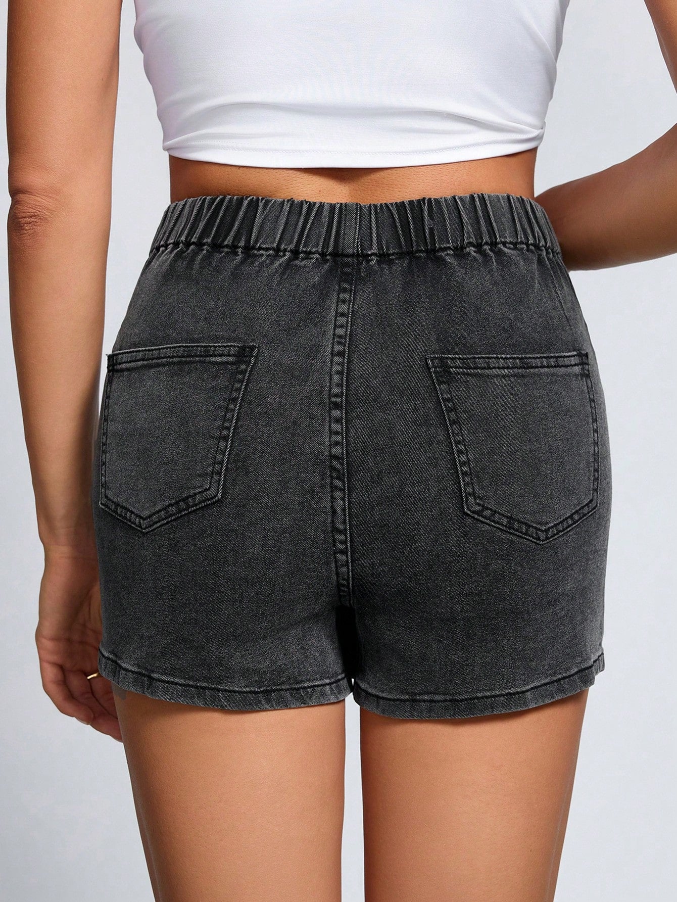 Women's Black High-Waist Denim Mini Skort with Built-In Shorts