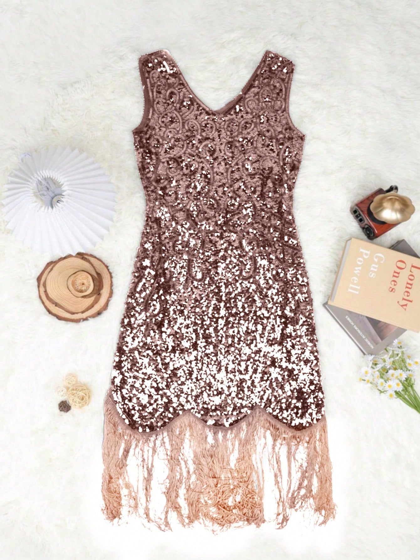 Women's Champagne Polyester Blend Bodycon Mini Dress with Spaghetti Straps
