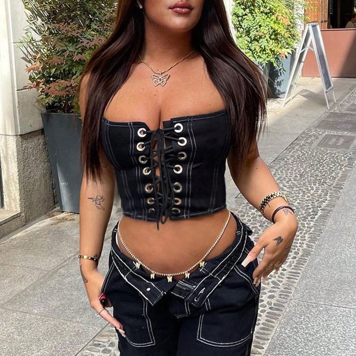 Women's Black Corset Bustier Top