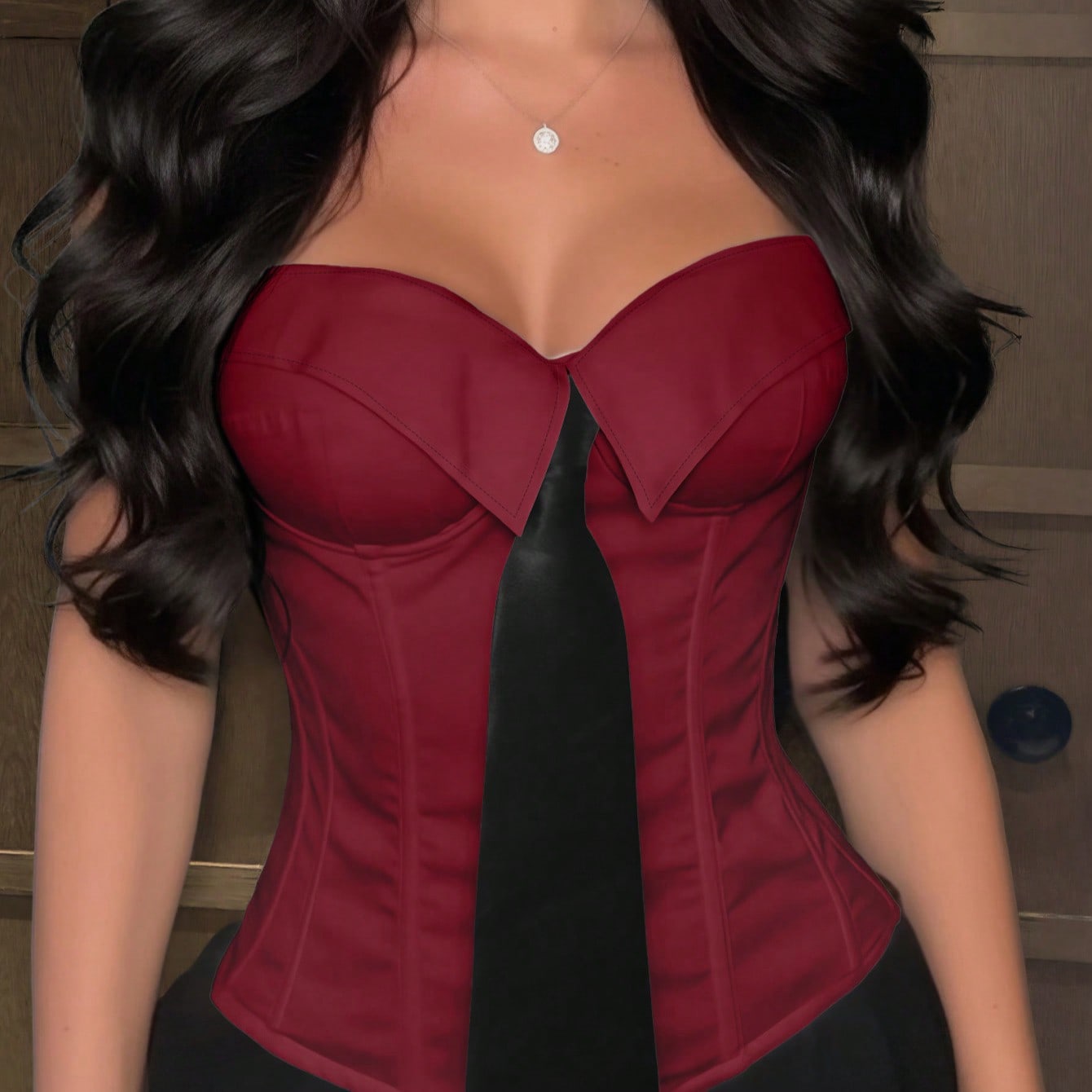 Women's Wine Red Faux Leather Bustier corset top with strapless