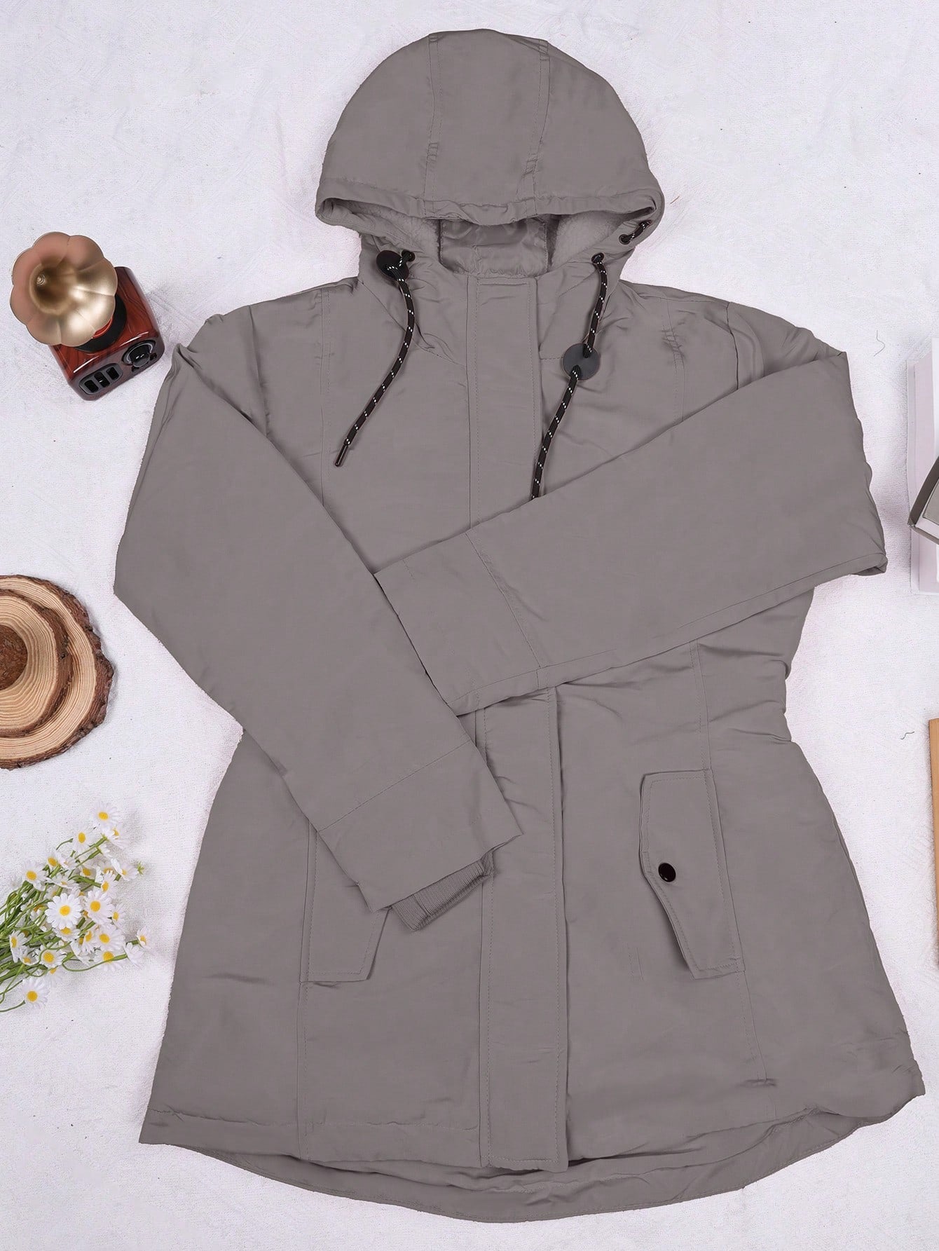 Women's Grey Quilted Padded Winter Coat