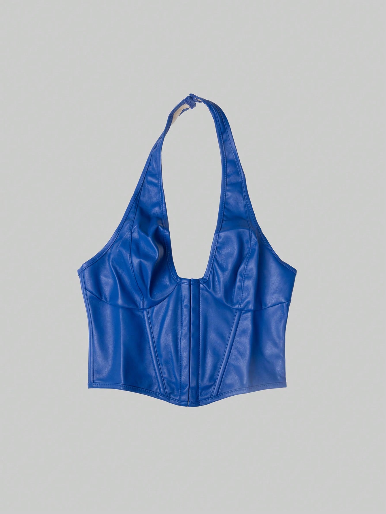 Women's Women Sexy Royal Blue Faux Leather Corset Top Halter Neck Backless Vest