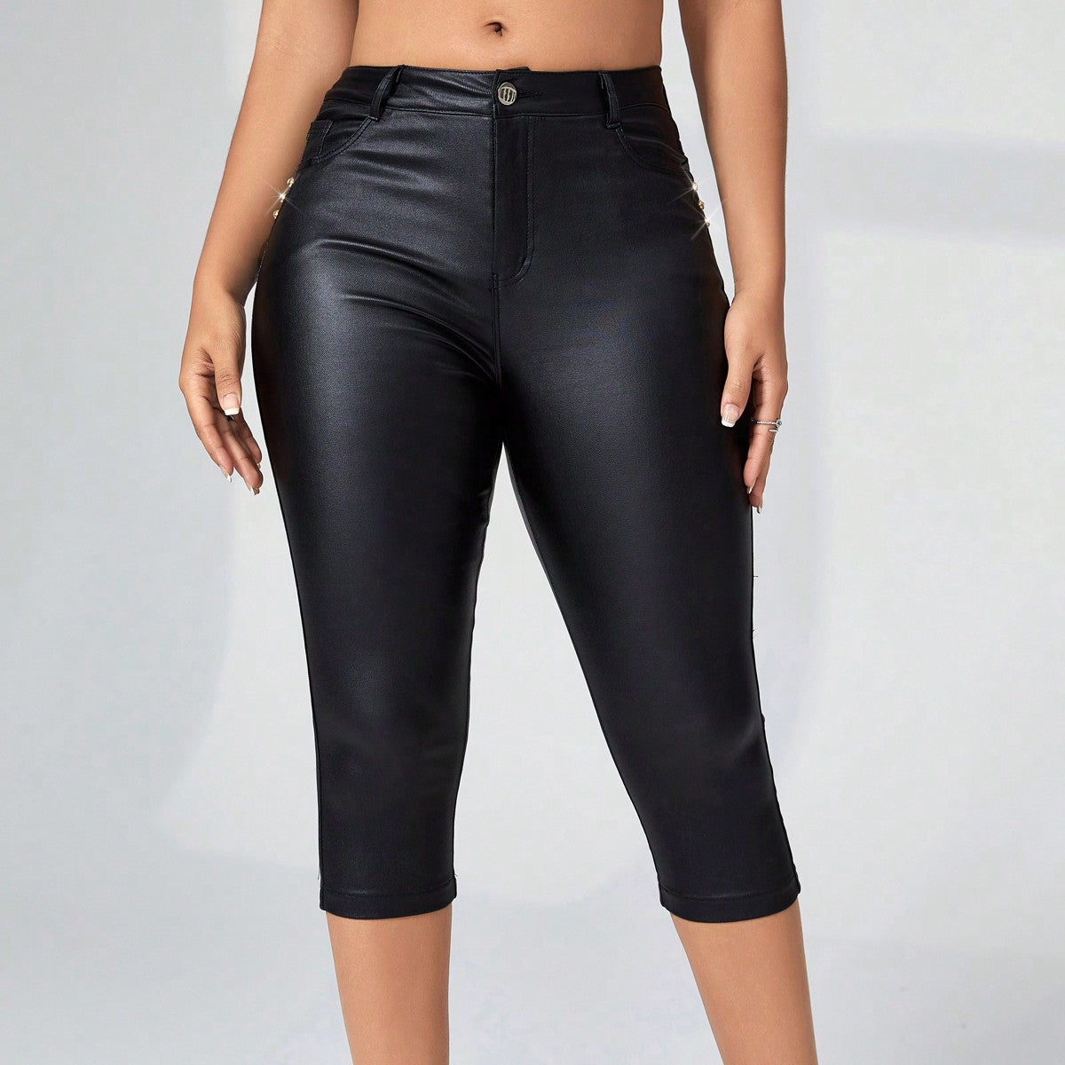 Women's Black Polyester Full-length pants with wide-leg