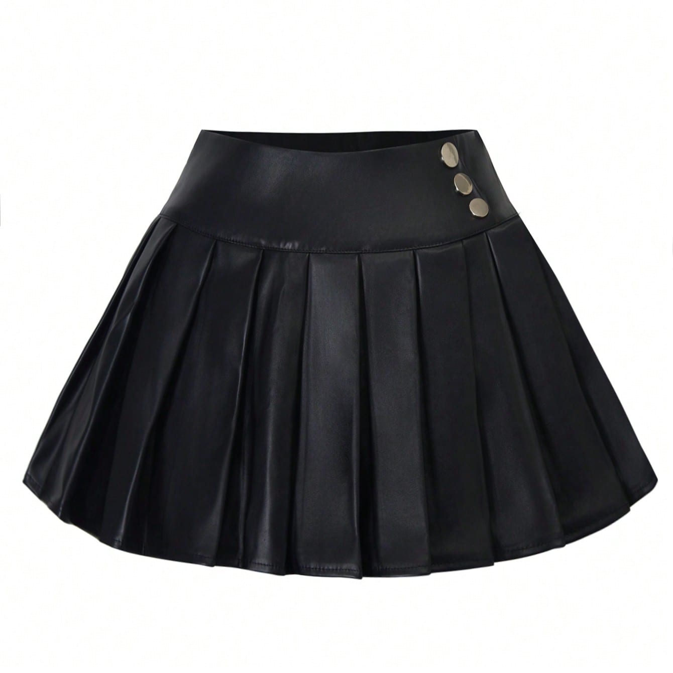 Women's Black PU Leather Pleated Mini Skirt High Waisted Gothic Punk Style