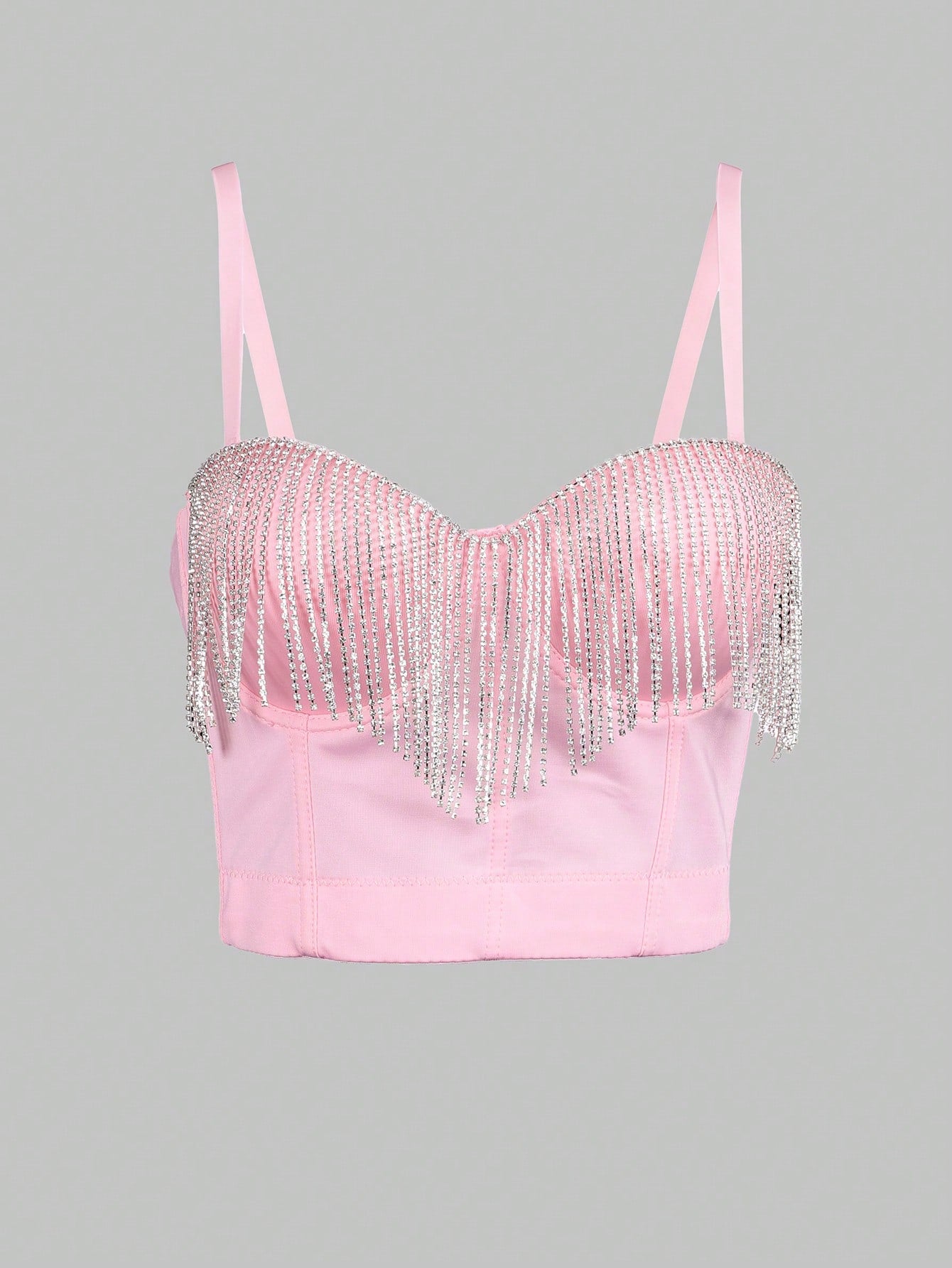 Women's Light Pink Rhinestone Fringe Bustier Corset Top