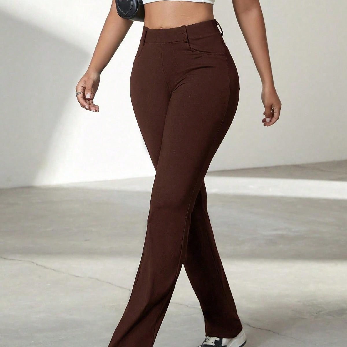 Women's Brown High-Waisted Flare Yoga Pants with Bootcut Leg
