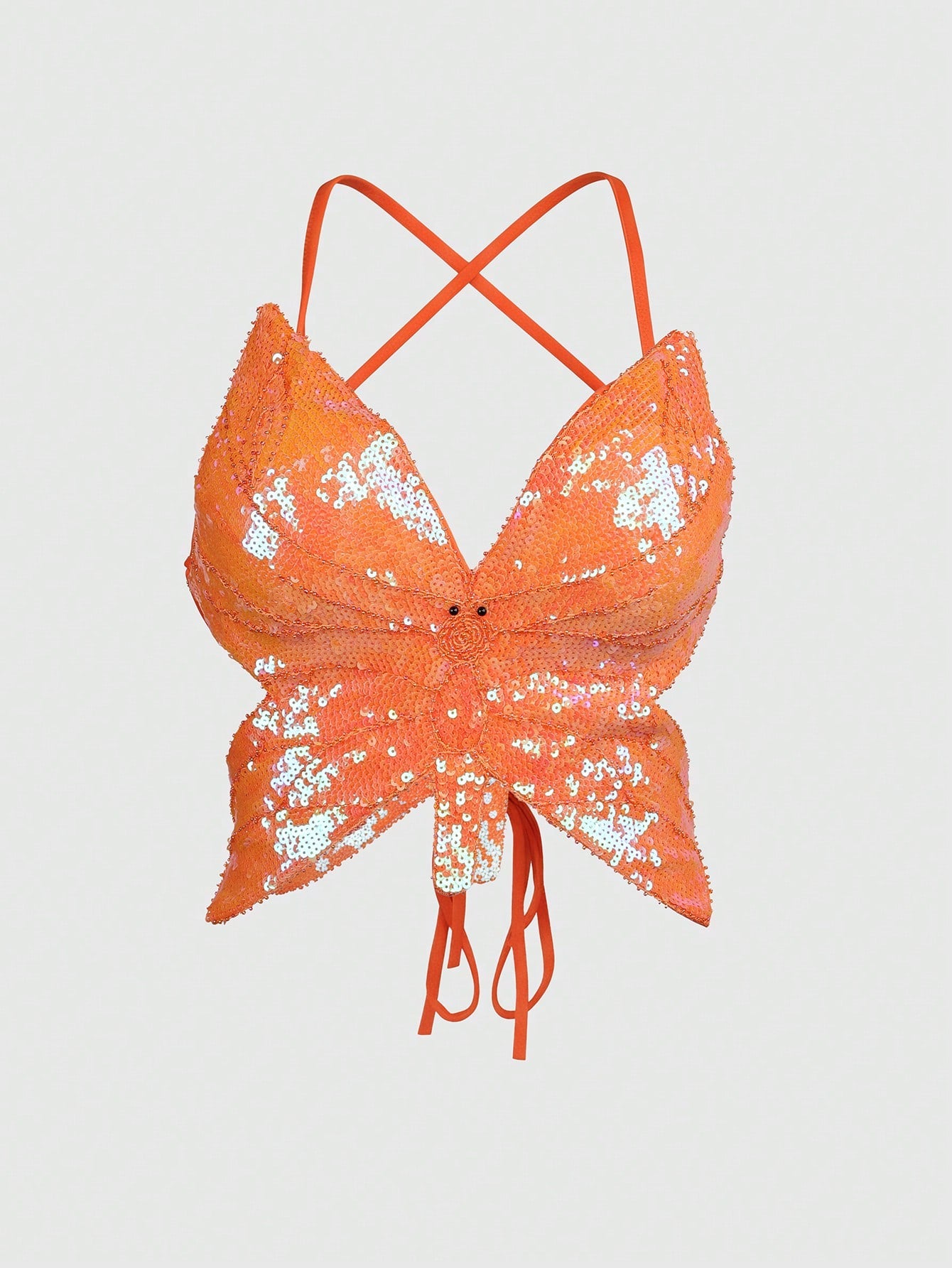 Women's Butterfly Shaped Sequin Crop Top for Women Orange Festival Wear