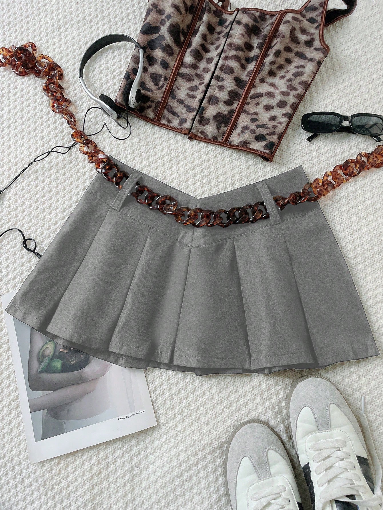 Women's Apperloth Women High Waist Pleated Mini Skirt with Cross Waist
