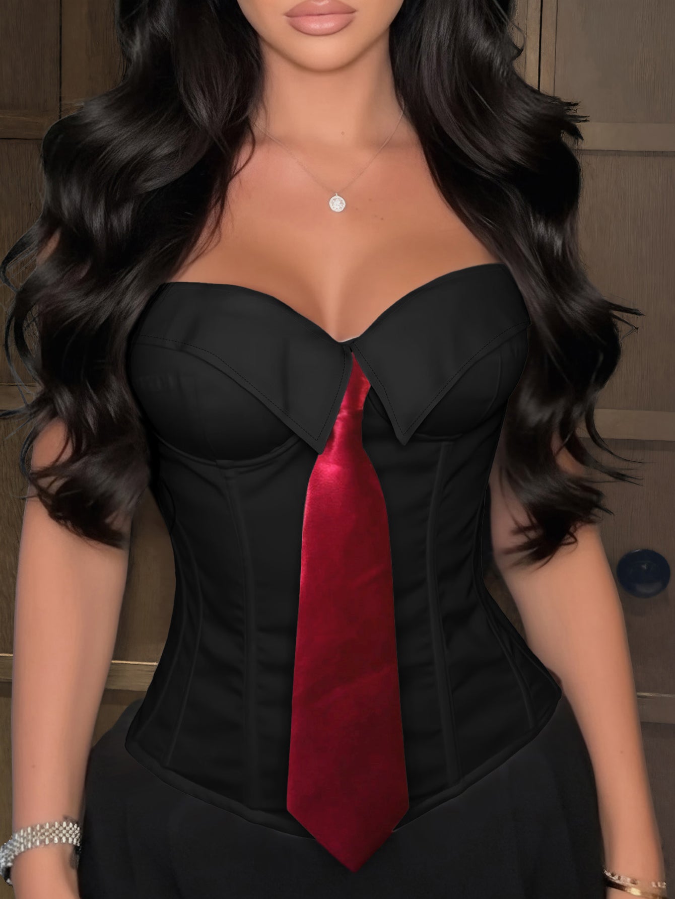 Women's Black Faux Leather Bustier corset top with strapless