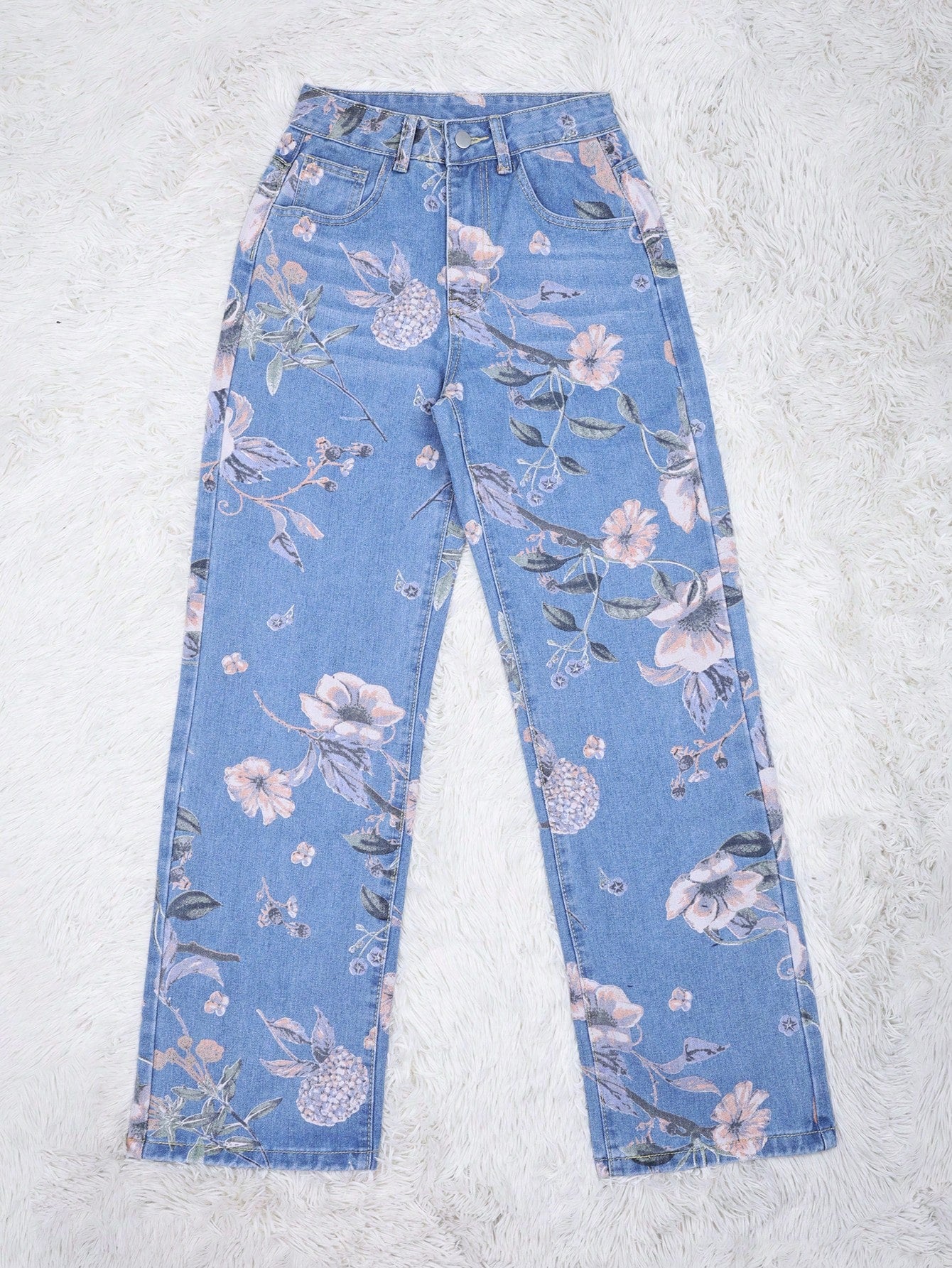 Women's Artistic Floral Print Straight Leg Jeans