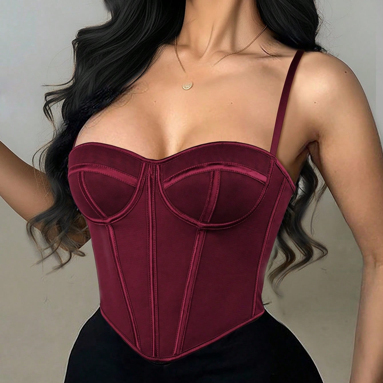 Women's Elegant Wine Red Velvet Corset Bustier Top