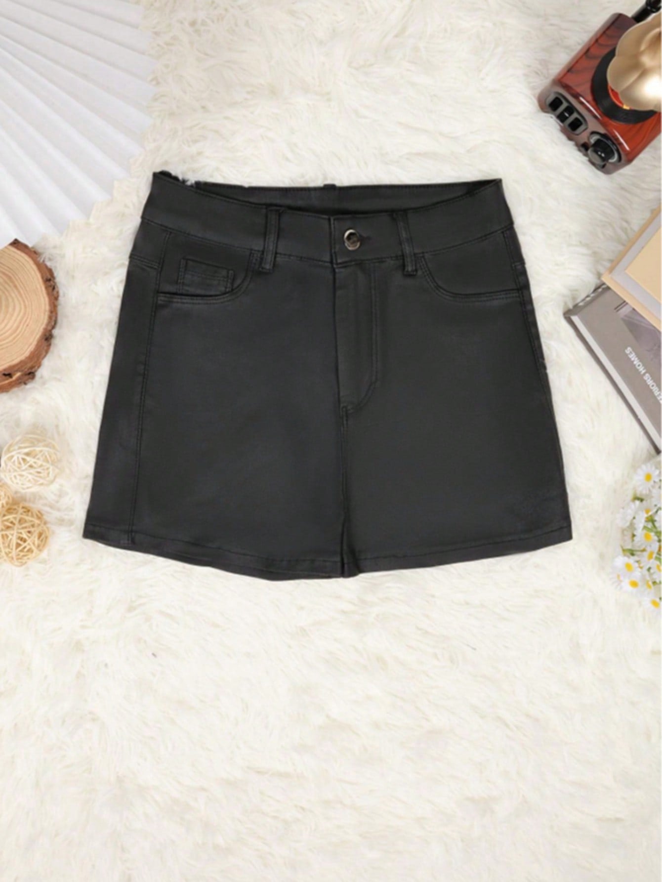 Women's Black Cotton Blend Slim Fit Cargo Pants with Elastic Waist