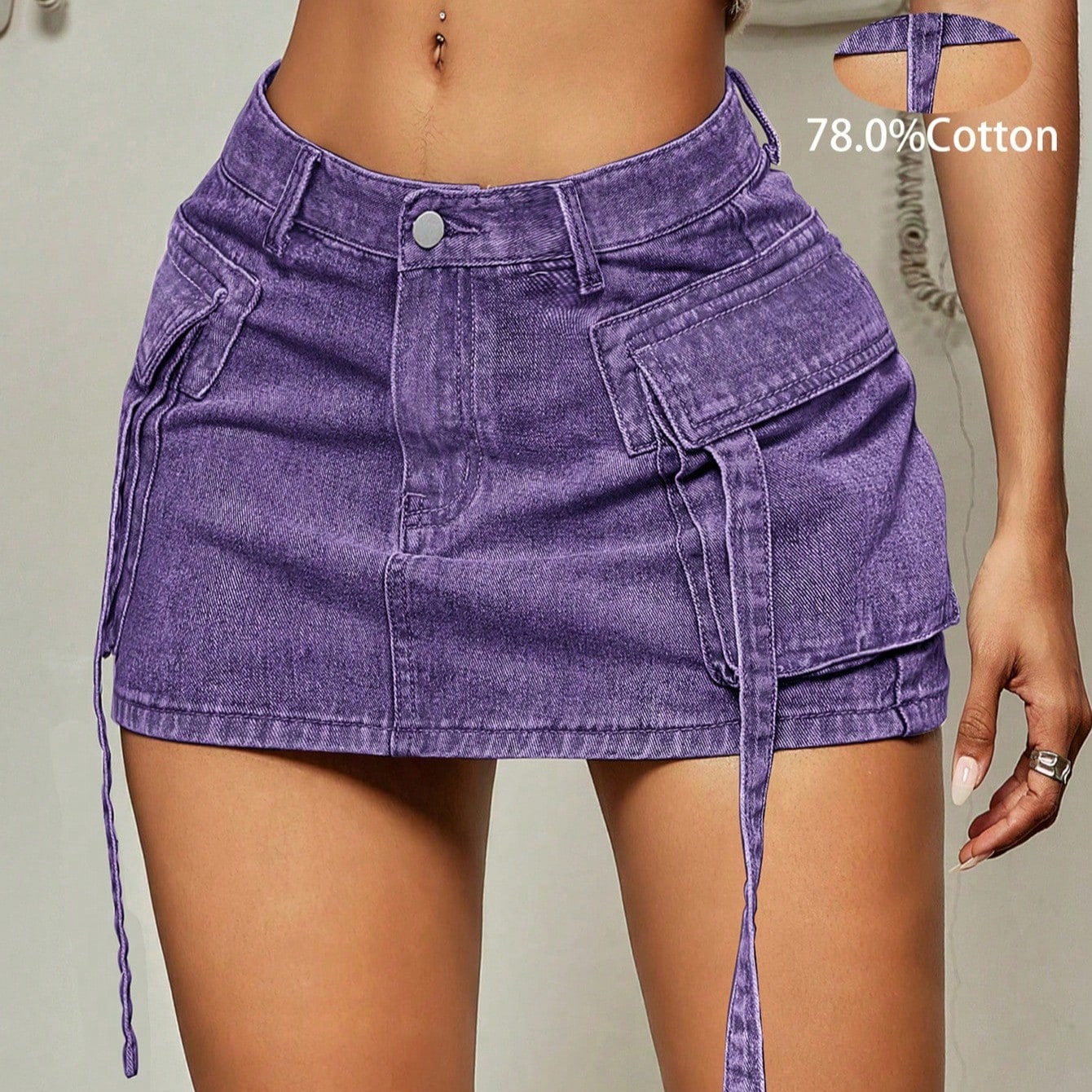 Women's High-Waisted Multi-Wash Denim Cargo Wrap Skirt - Tie Detail Mini Skirt for Y2K Street Style & Beach Outfits