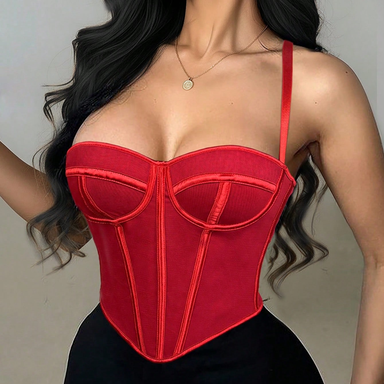Women's Apperloth Women Sexy Red Satin Bustier Corset Top
