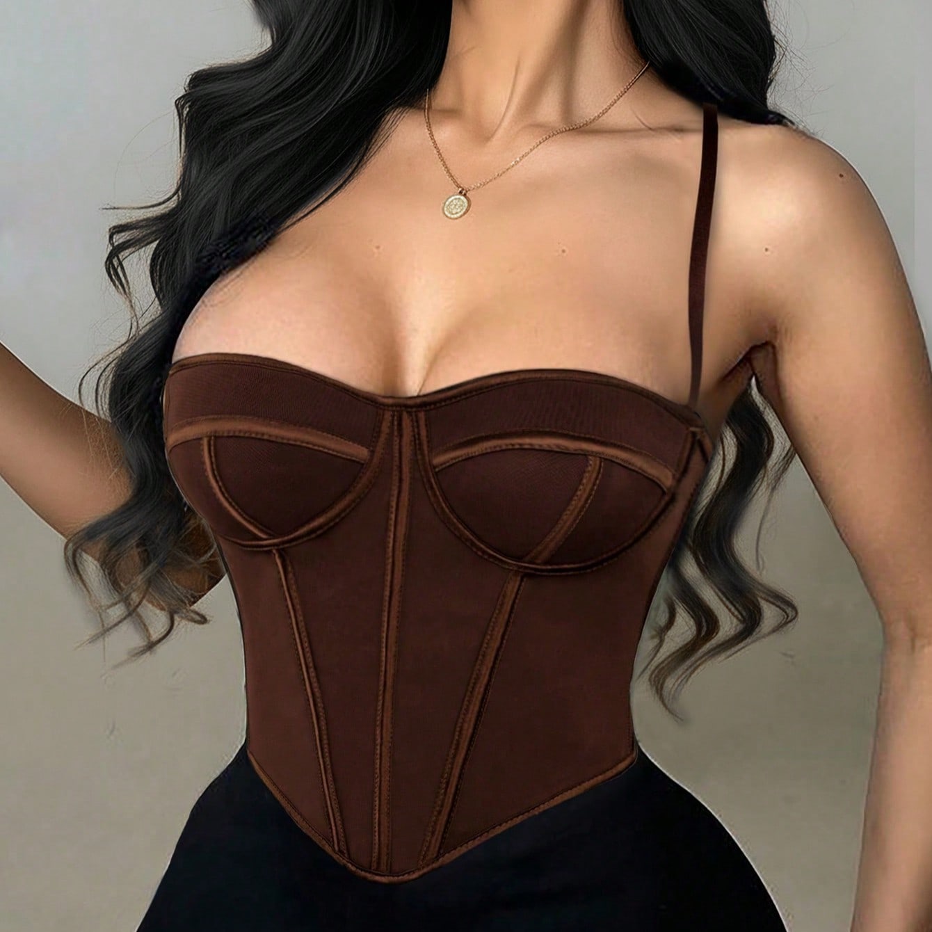Women's Seductively Brown Velvet Bustier Corset Top