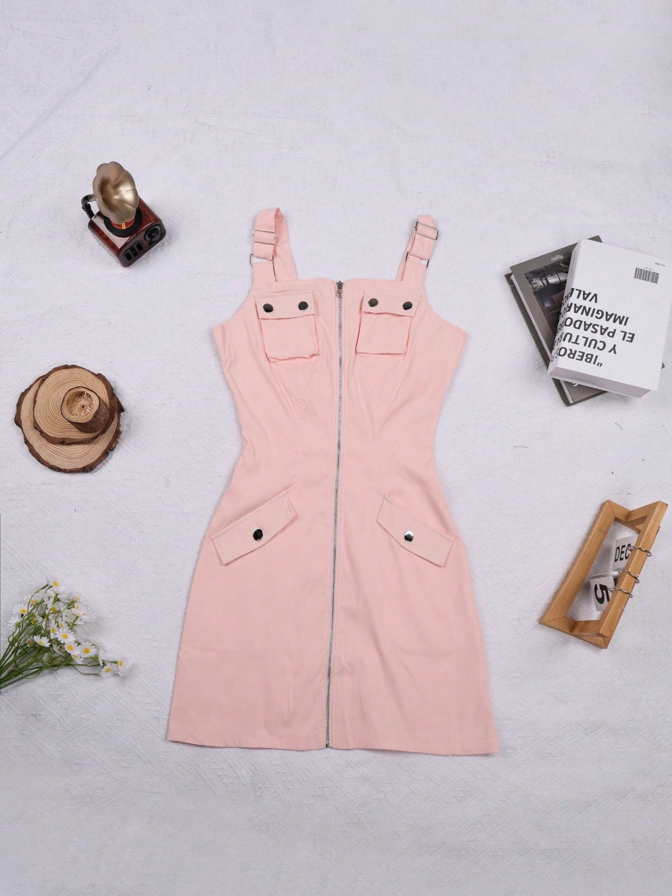 Women's Pink Polyester Blend Zip-Up Bomber Jacket with Pockets