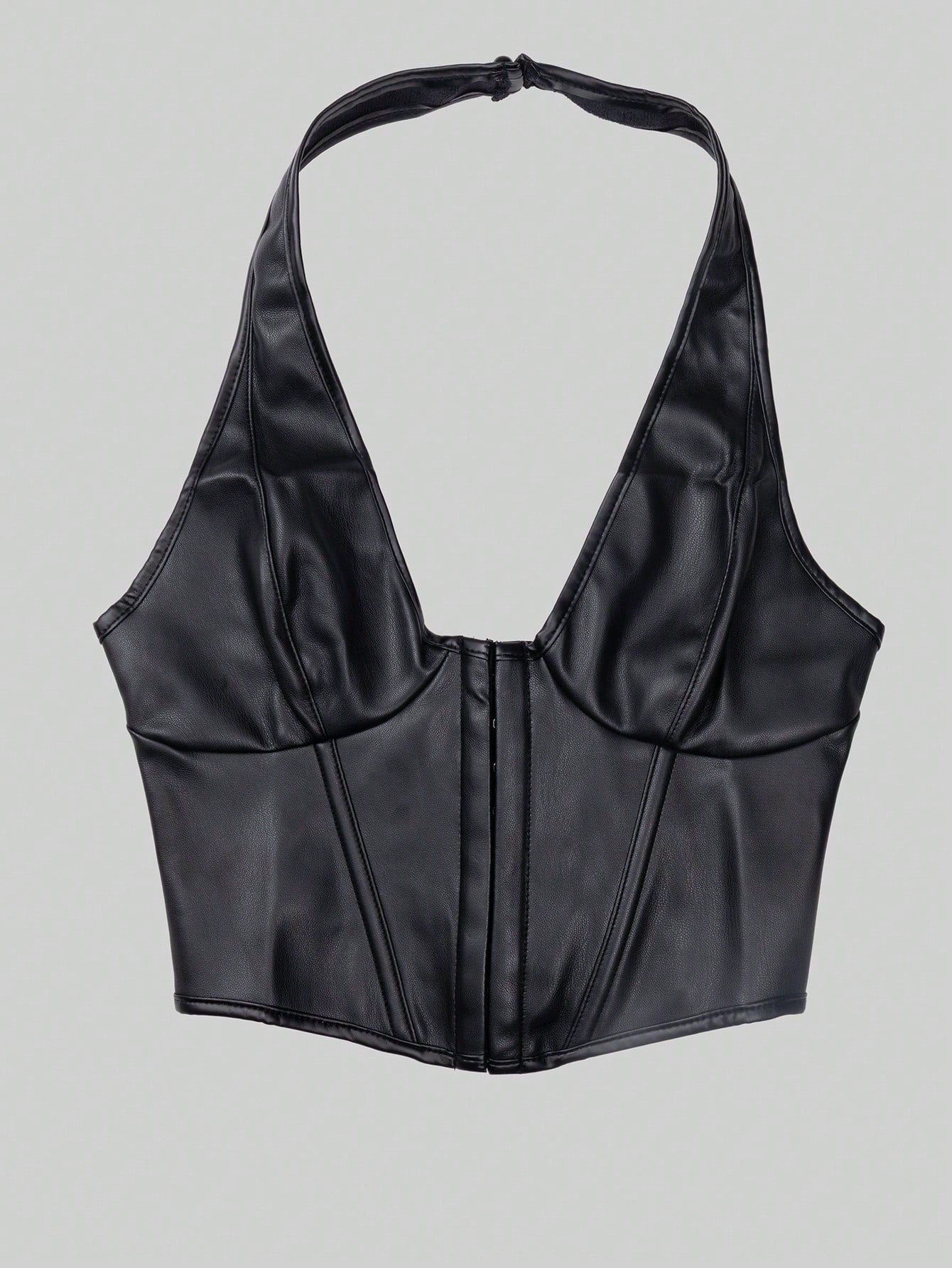 Women's Women Sexy Black PU Leather Corset Top Halter Neck Backless Slimming Vest