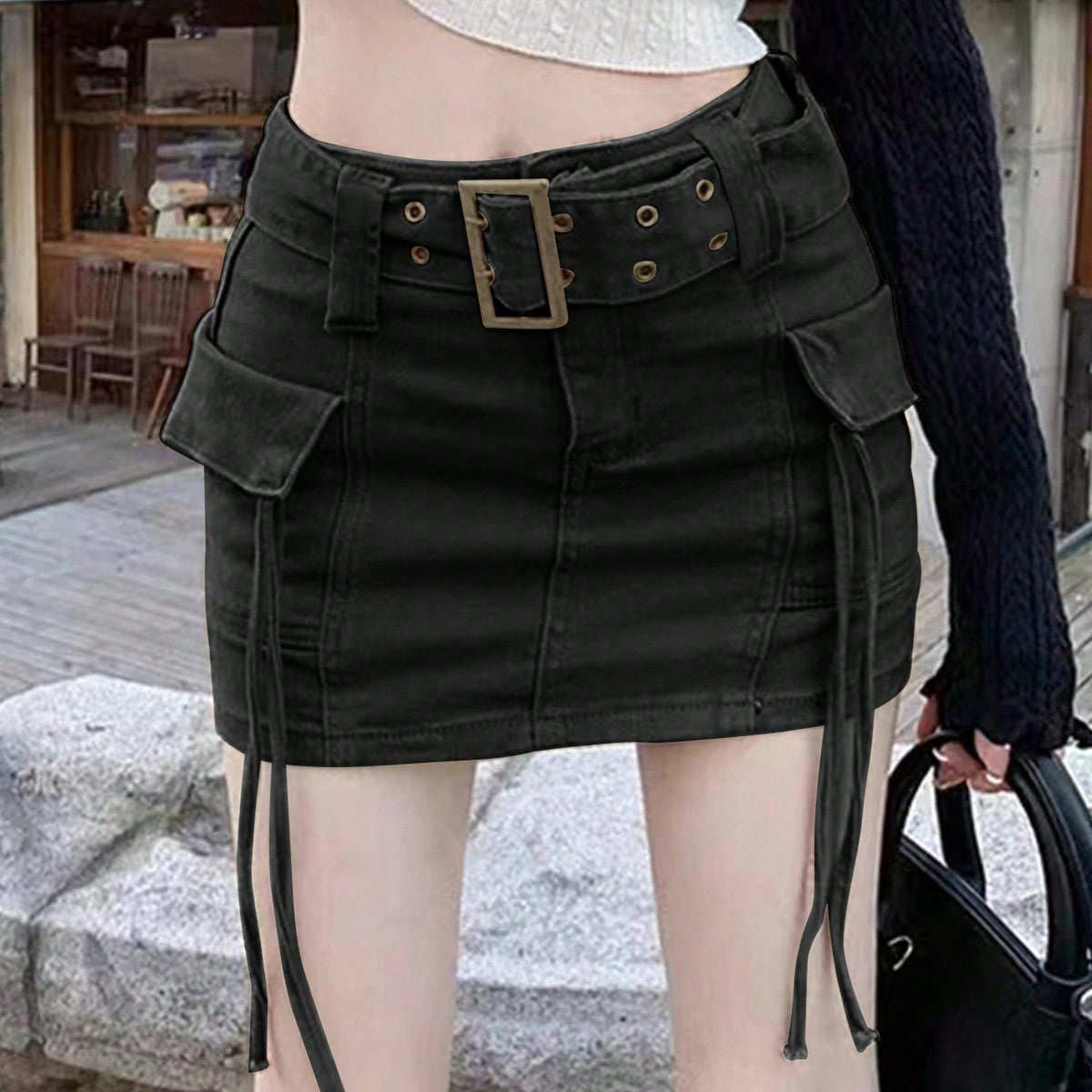 Women's High Waist Cargo Mini Skirt with Belt and Pockets Y2K Aesthetic Streetwear