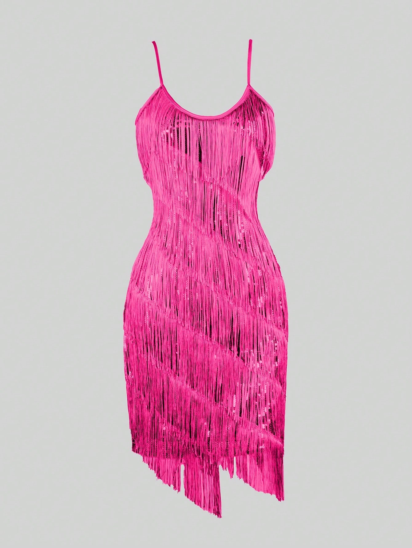 Women's Rose Red Sequined Fringe Tiered Mini Slip Dress