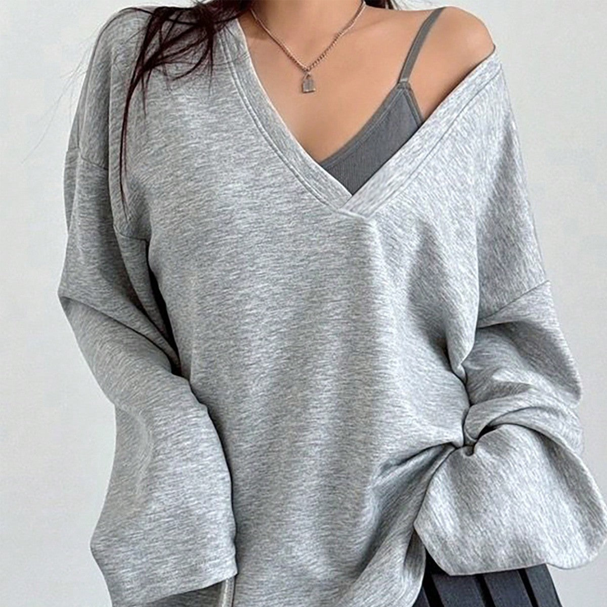Women's Heather Gray Cotton Sweatshirt with oversized