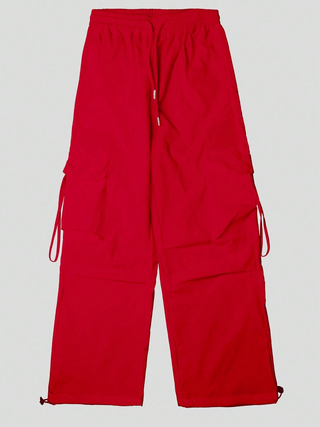 Women's Red Cotton Full-length cargo pants with cargo pockets