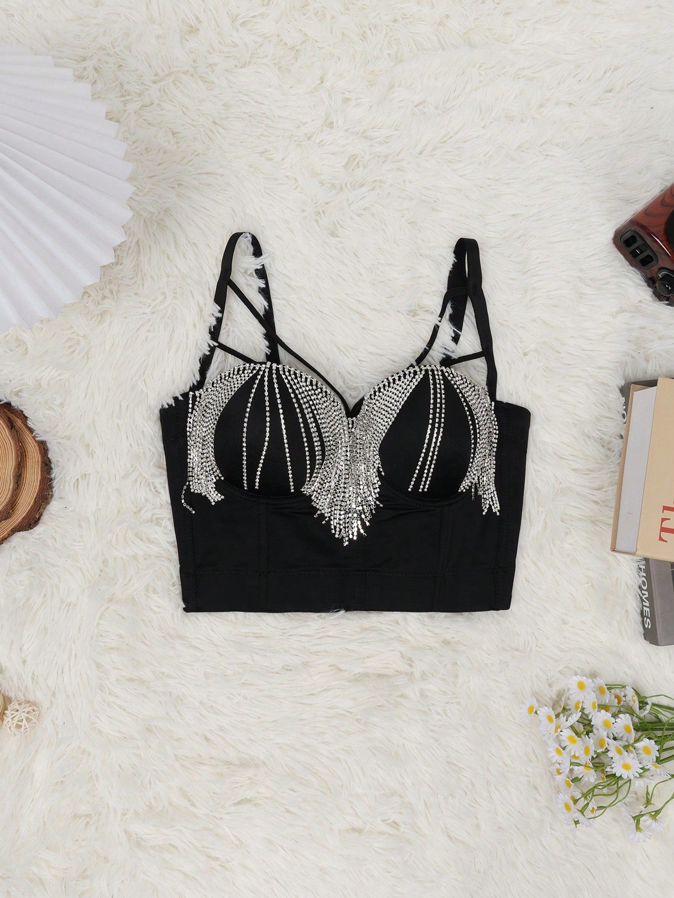 Women's Sexy Tassel Trim Corset Top Sleeveless Sweetheart Neckline Party Clubwear