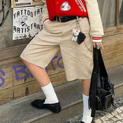 Women's Beige Cargo Bermuda Shorts - Mid-Length Relaxed-Fit Casual Shorts with Pocket Detail, Streetwear & Daily Wear