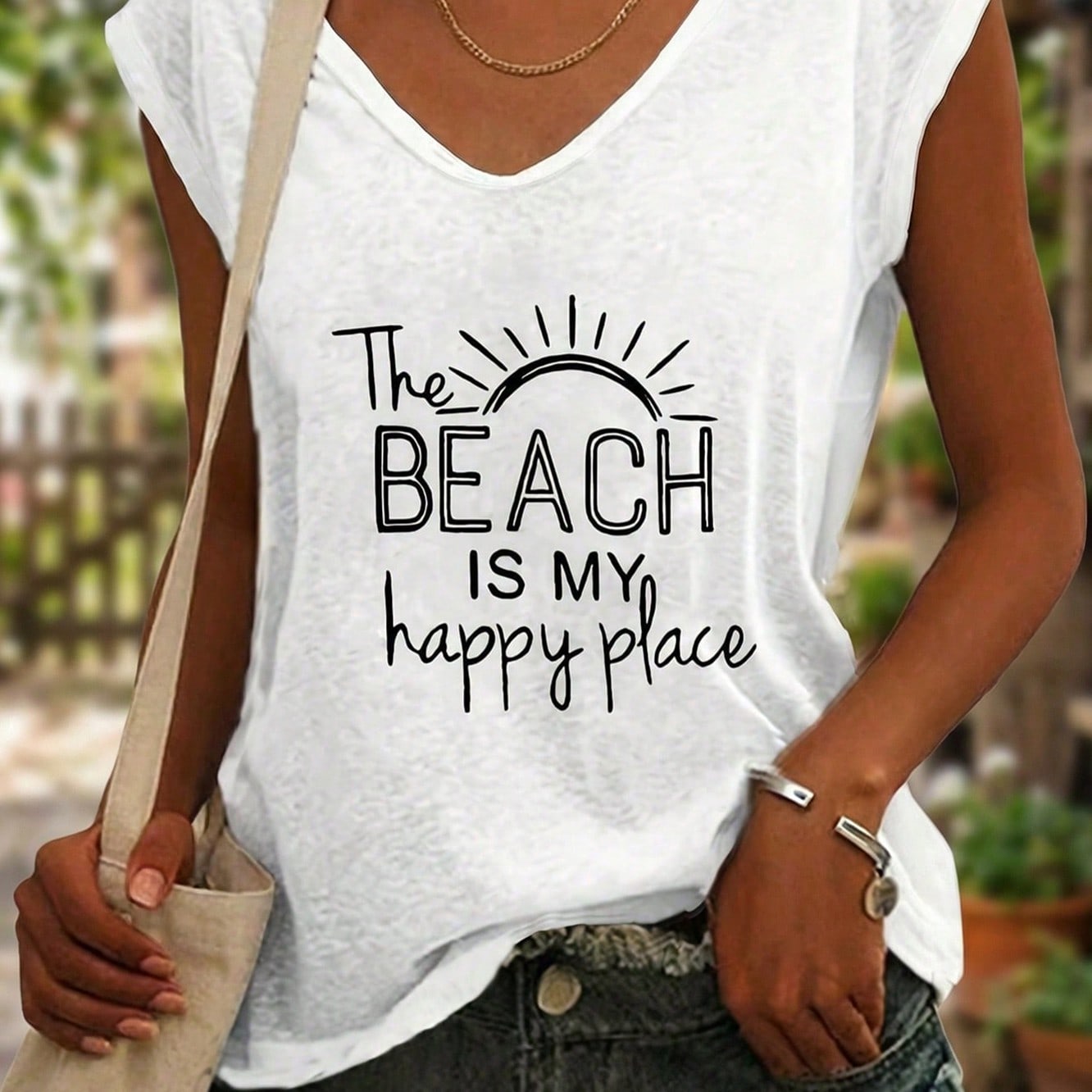 Women's Women Sleeveless Graphic Tank Top The Beach Is My Happy Place Print Tee