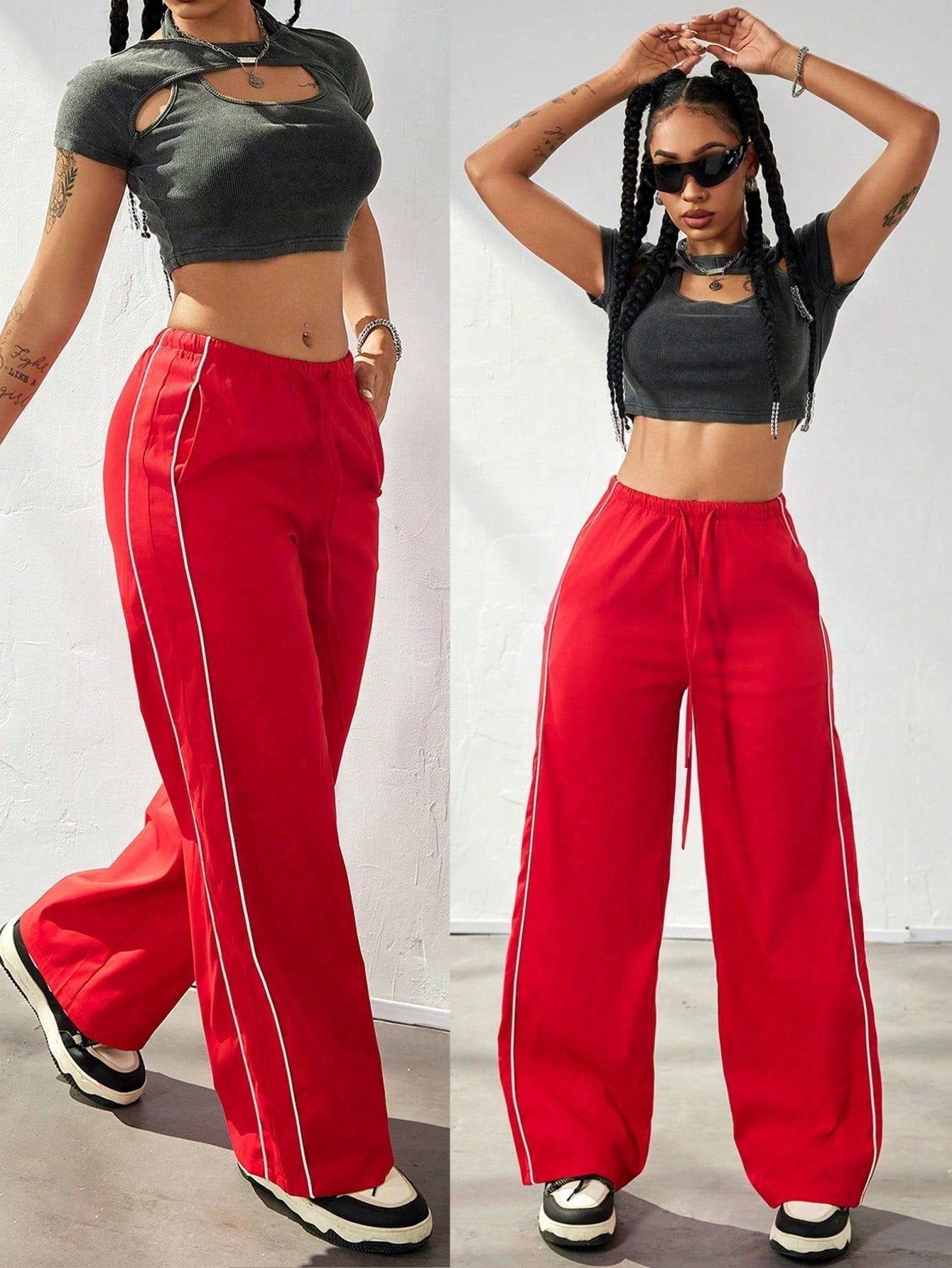Women's Red Slim-Fit Casual Pants