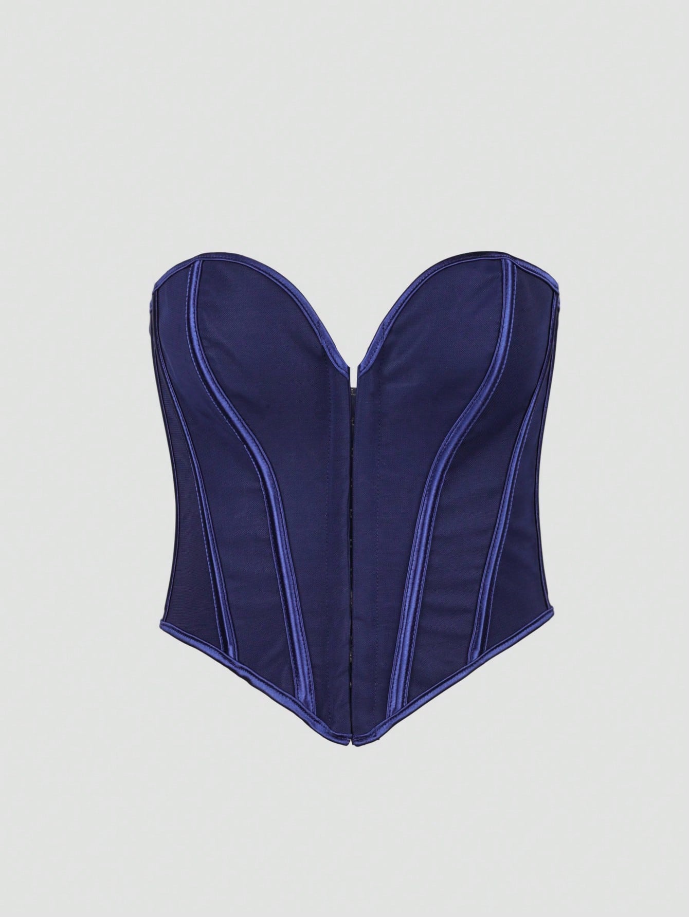 Women's Navy Blue Boned Corset Top with Hook and Eye Closure