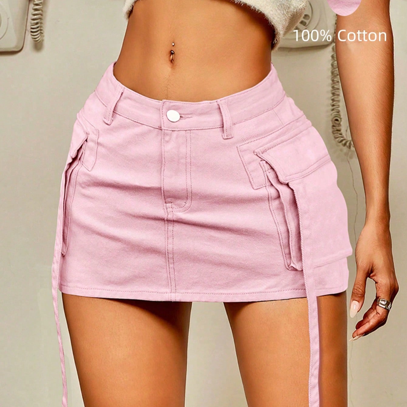 Women's Light Pink Polyester Mini skirt with A-line