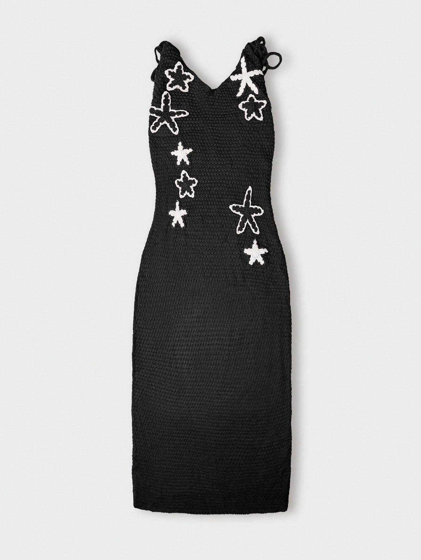 Women's Black Starfish Pattern Halter Neck Crochet Maxi Dress